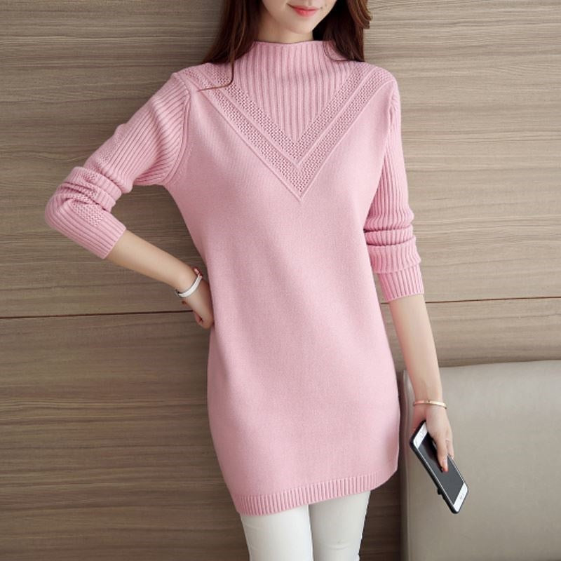 Women's Pink Comfy Turtleneck Sweater - D'Zani Fashion
