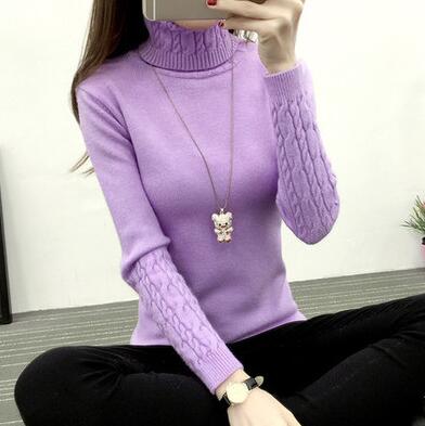 Women's Lavender Turtleneck Tricot Sweater - D'Zani Fashion
