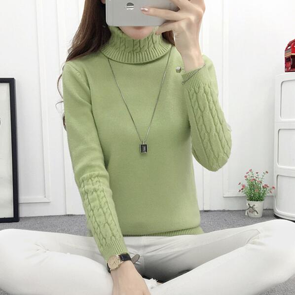 Women's Green Turtleneck Tricot Sweater - D'Zani Fashion
