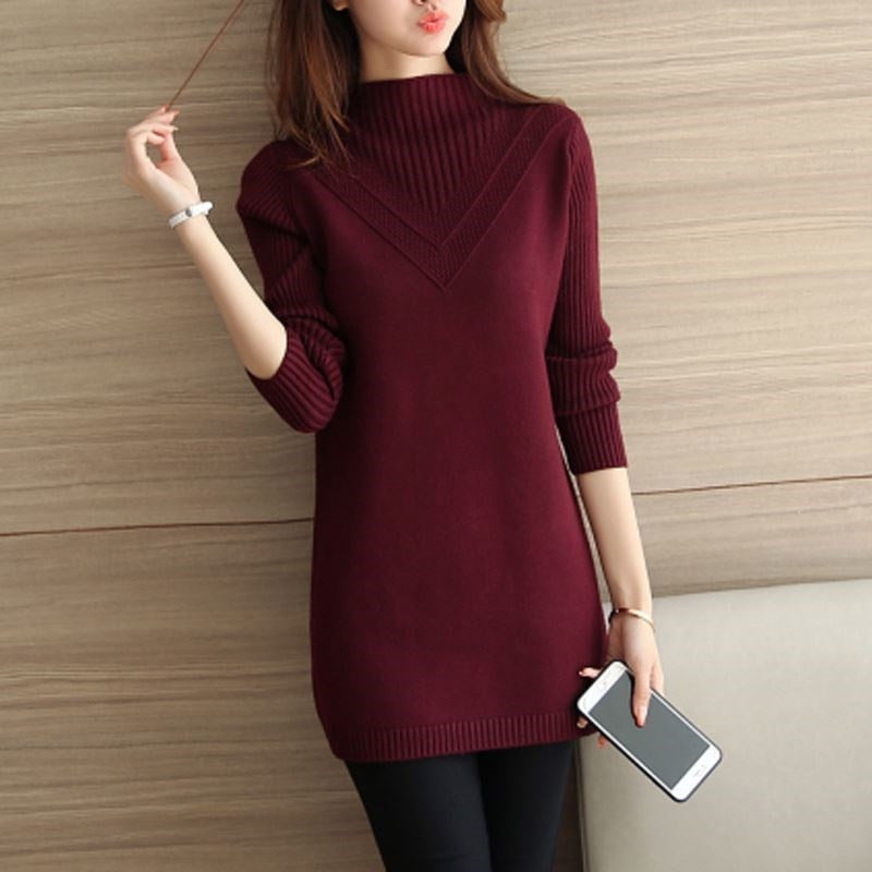 Women's Burgundy Comfy Turtleneck Sweater - D'Zani Fashion