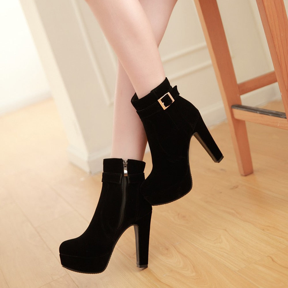Women's Black Platform Buckle Ankle Boots - D'Zani Fashion