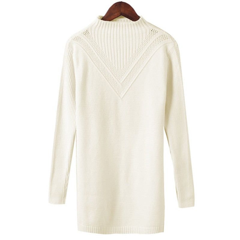 Women's White Comfy Turtleneck Sweater - D'Zani Fashion