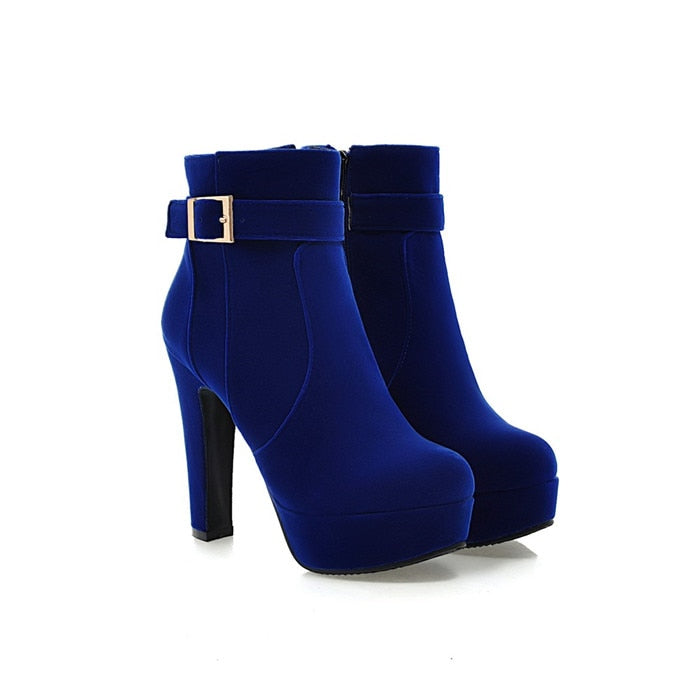 Women's Blue Platform Buckle Ankle Boots - D'Zani Fashion