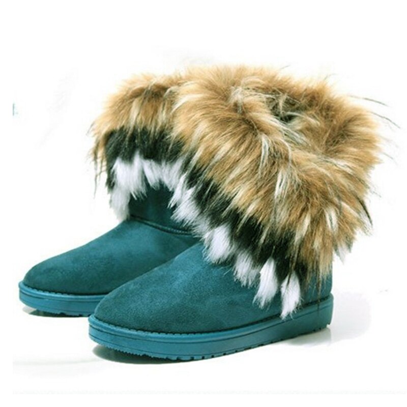 Women's Green Warm Slip On Faux Fur Ankle Boots  - D'Zani Fashion