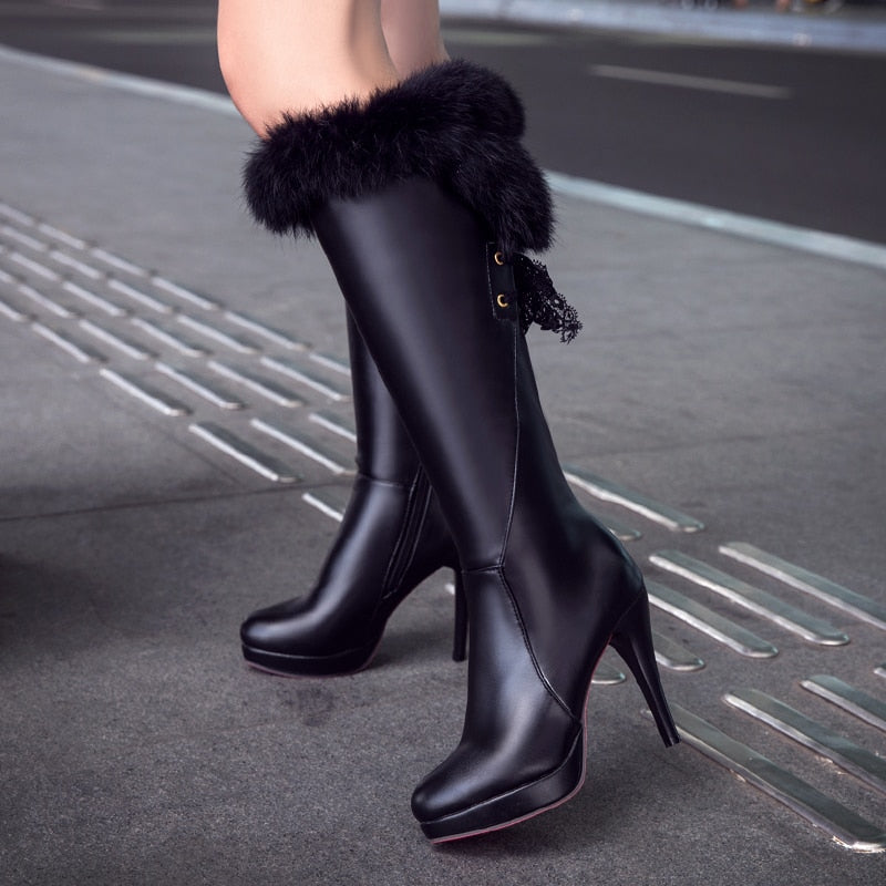 Women's Black 1 Plush Knee High Boots - D'Zani Fashion