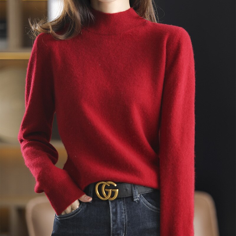 Women's Burgundy Loose Soft Solid Color Casual Sweater - D'Zani Fashion