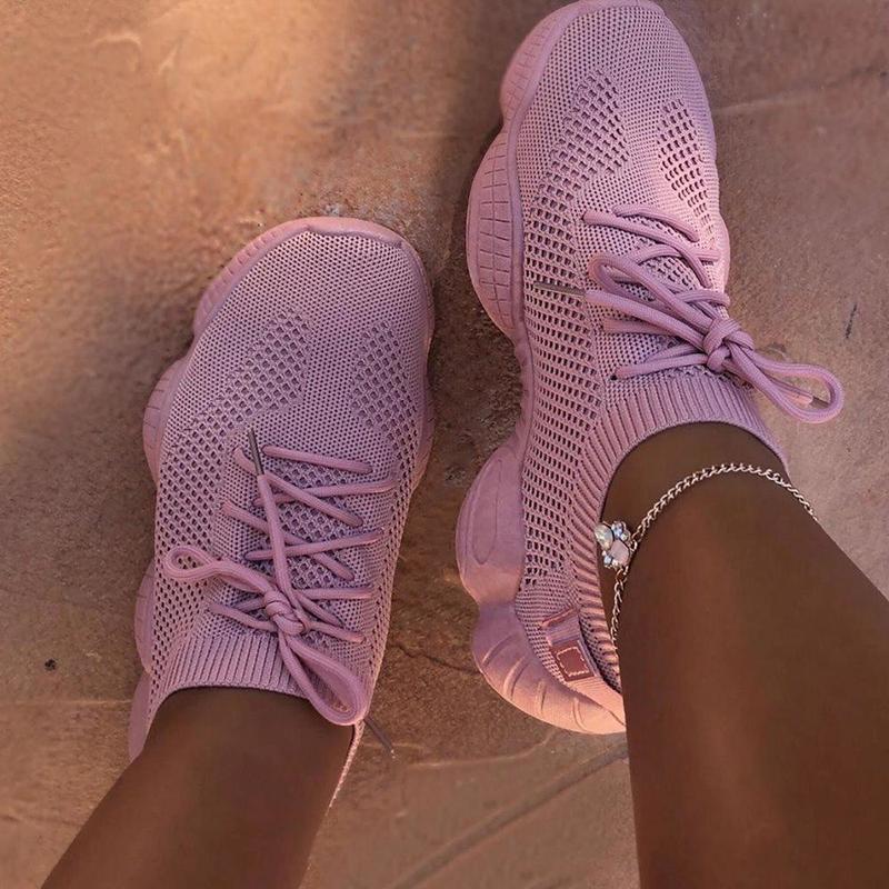 Women's Pink Mesh Breathable Sport Sneakers - D'Zani Fashion