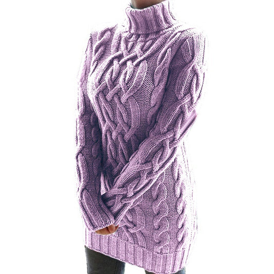 Women's Purple Sweater Long Sleeve Turtleneck Dress - D'Zani Fashion