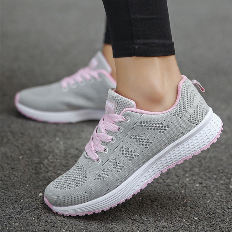 Women's Grey Pink Ultralight Breathable Sneakers - D'Zani Fashion
