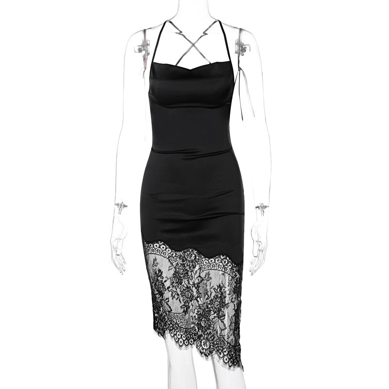 Women's Black Elegant Lace Midi Dress  - D'Zani Fashion