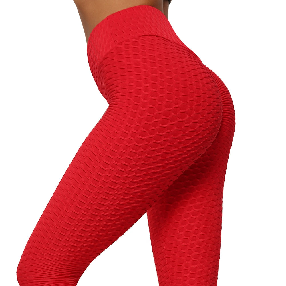 Women's Red Sexy Booty Lifting Anti Cellulite Slimming Leggings - D'Zani Fashion