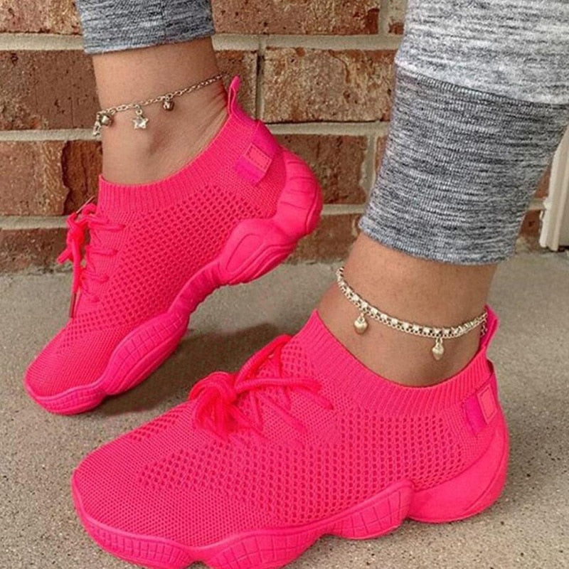 Women's Hot Pink Mesh Breathable Sport Sneakers - D'Zani Fashion