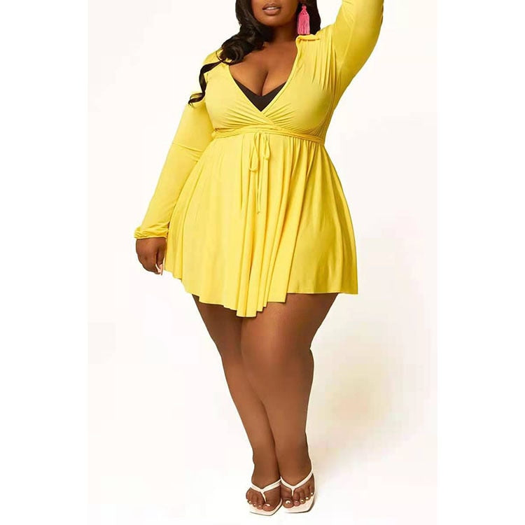 Women's Yellow Sexy Mini Plus Size Dress - D'Zani Fashion