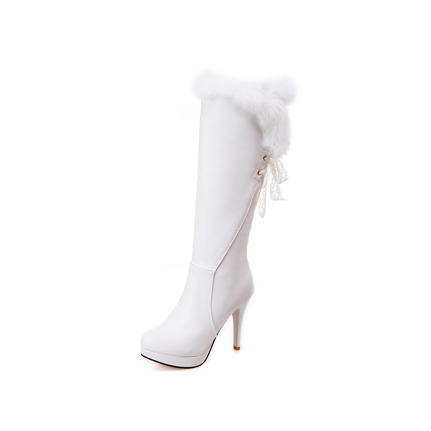 Women's White 1 Plush Knee High Boots - D'Zani Fashion