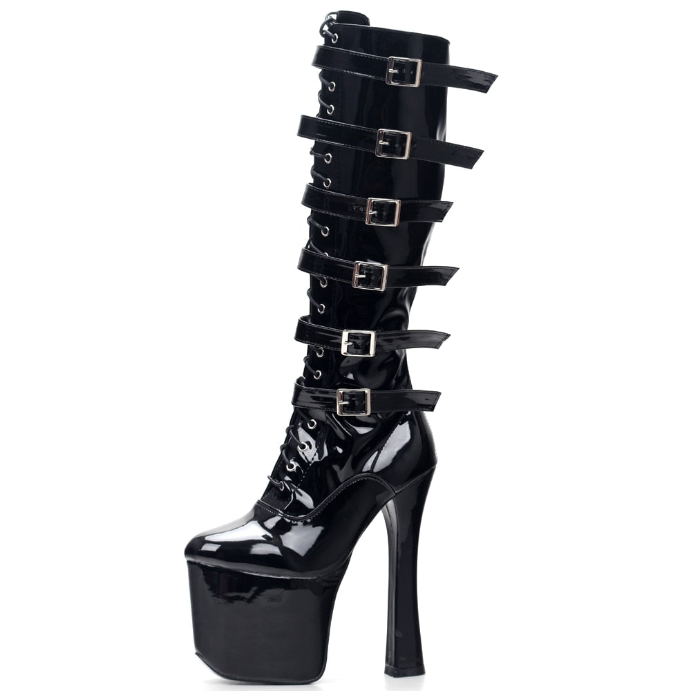 Women's Black Stylish Buckled High Heel Boots - D'Zani Fashion