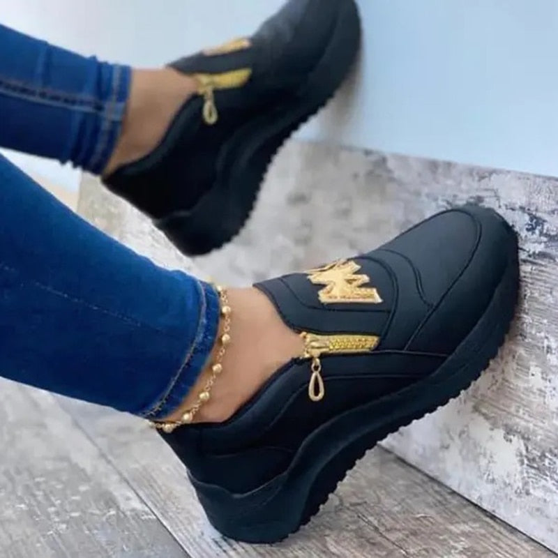 Women's Black Casual Wedge Walking Shoes - D'Zani Fashion