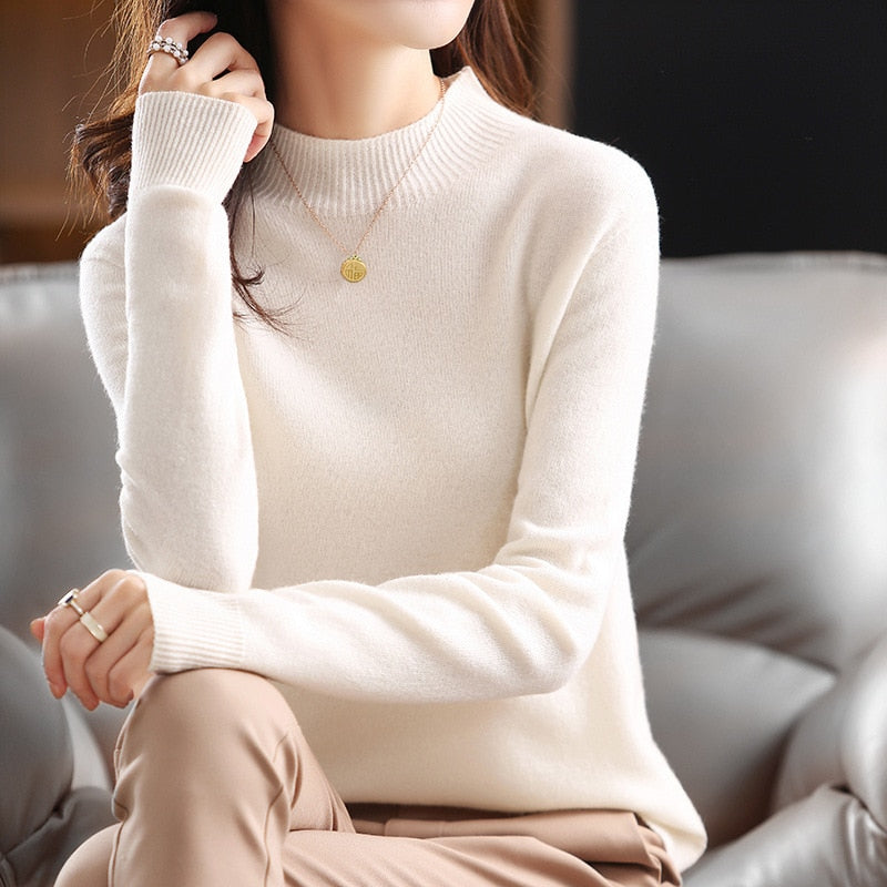 Women's White Loose Soft Solid Color Casual Sweater - D'Zani Fashion