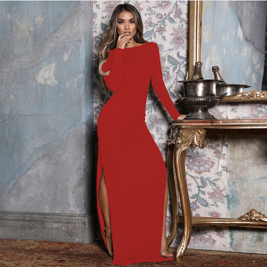 Women's Red Sexy Backless Slit Dress - D'Zani Fashion