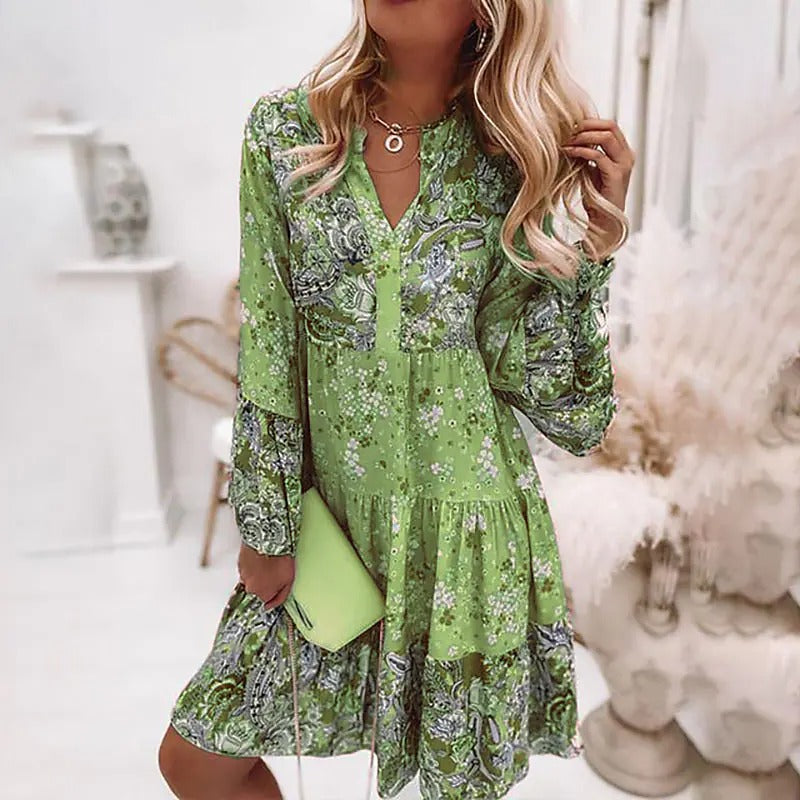 Women's Green Floral Fresh and Sweet Dress  - D'Zani Fashion