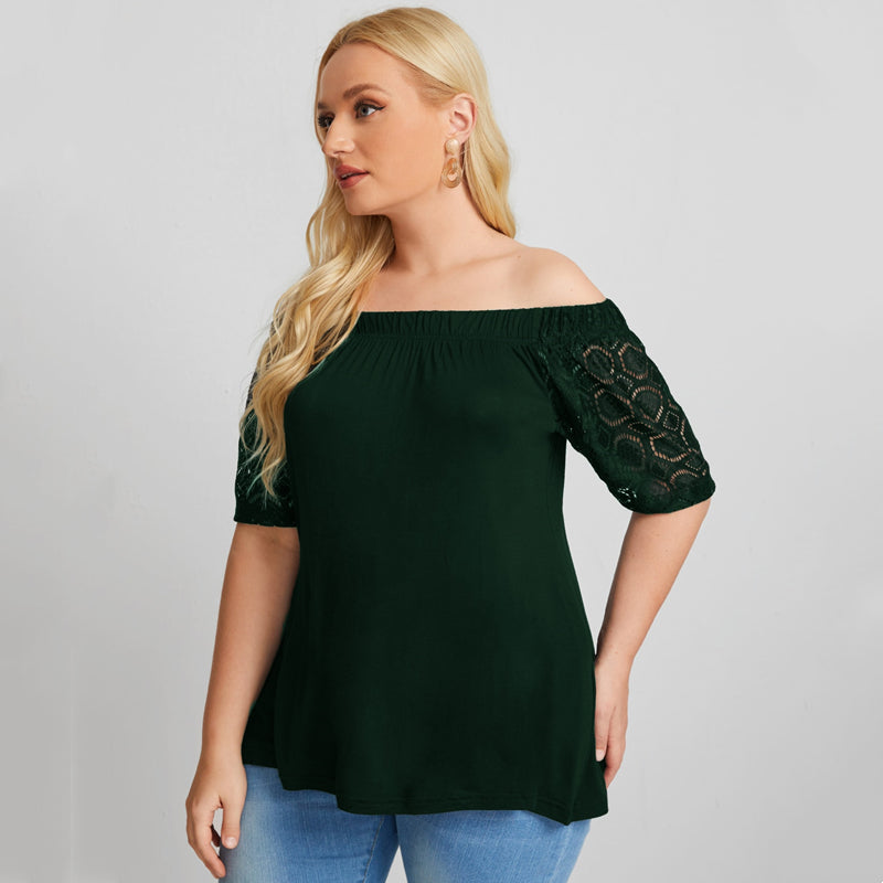 Women's Green Black Sweet Plus Size Off-Shoulder Top - D'Zani Fashion