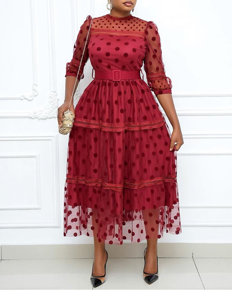 Women's Red Plus Size Polka Dot Dress- D'Zani Fashion