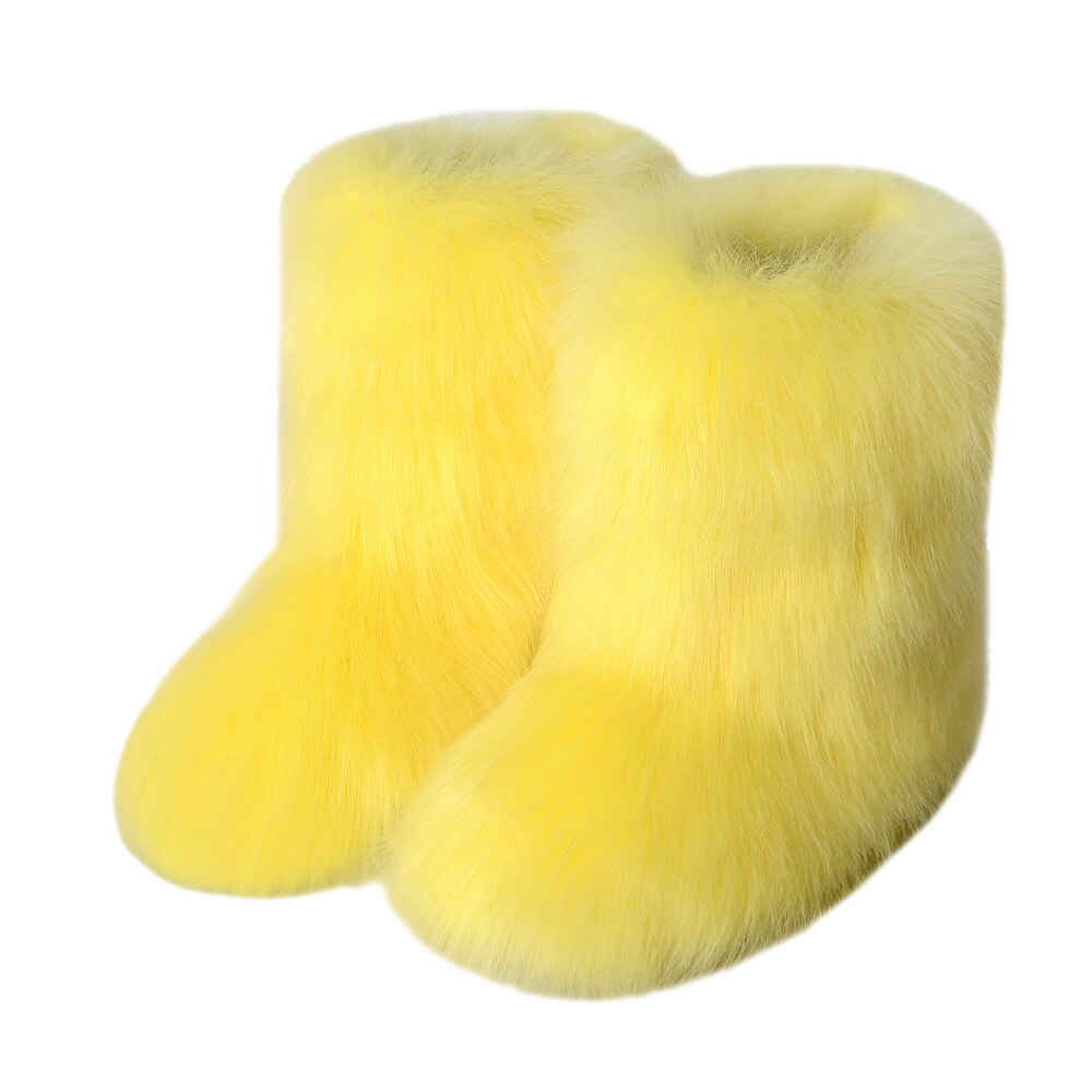 Women's Yellow Cozy Plush Faux Fur Boots - D'Zani Fashion