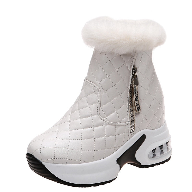 Women's Off White Warm Causal Zipper Ankle Boots - D'Zani Fashion