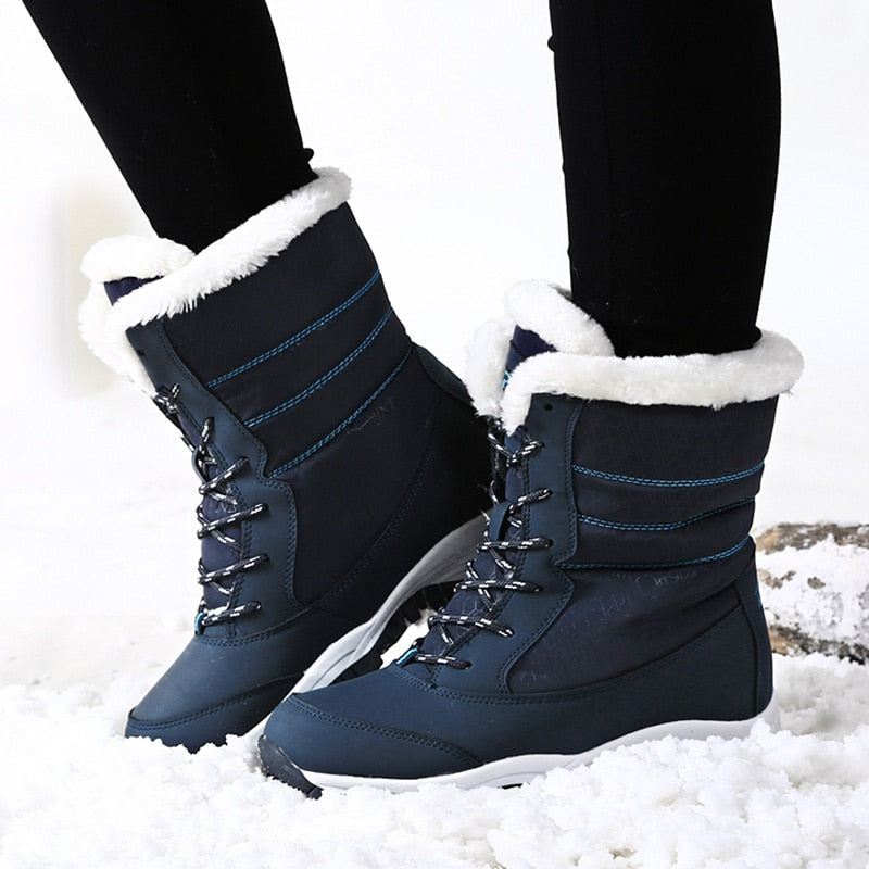 Women's Navy Blue Waterproof Warm Ankle Boots - D'Zani Fashion