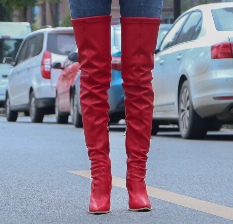 Women's Red Vintage Sexy Thigh High Heel Boots - D'Zani Fashion