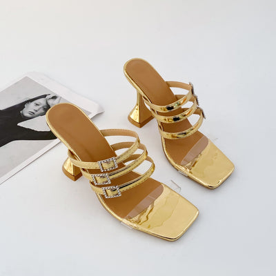 Women's Gold Rome Style Slip On Low Heel Shoes - D'Zani Fashion