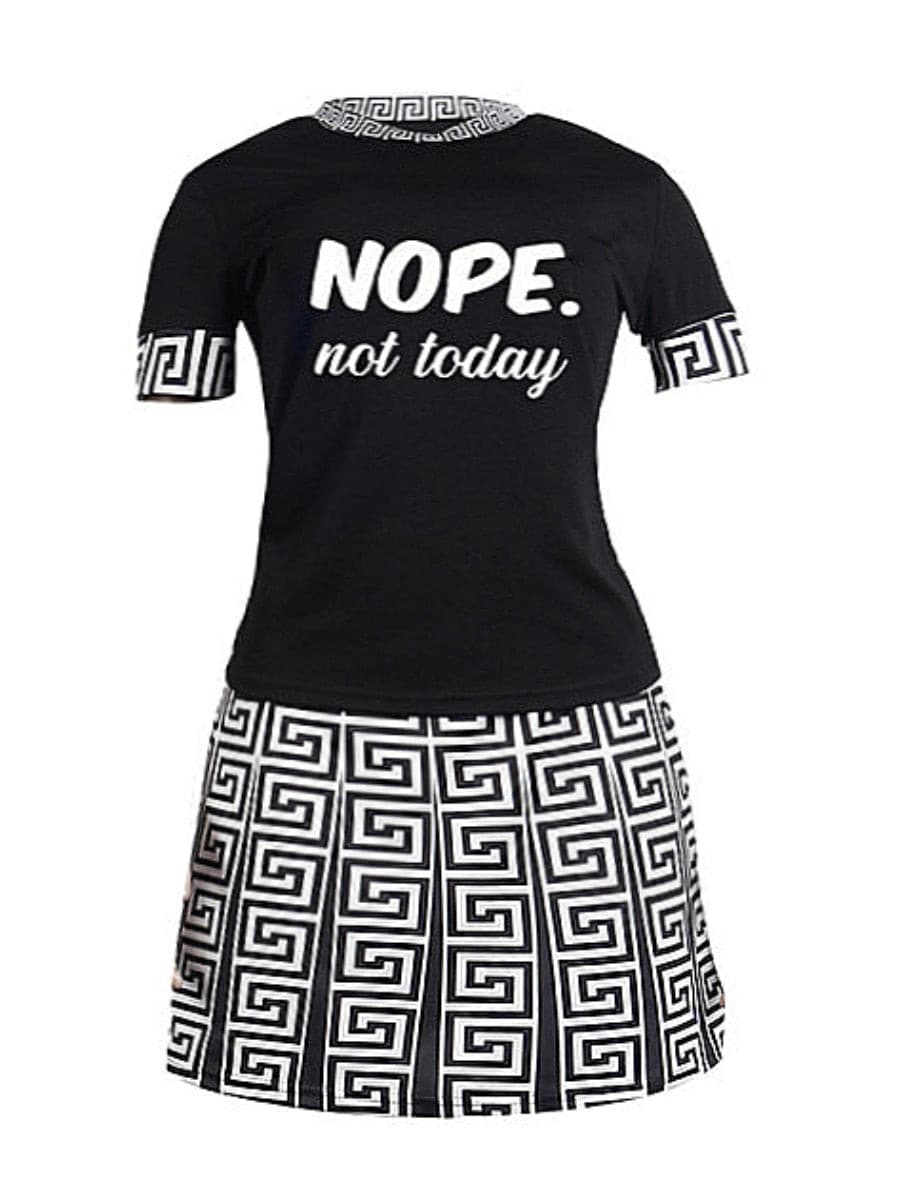 Women's Nope Not Today Black Two Piece Plus Size Mini Skirt Set - D'Zani Fashion
