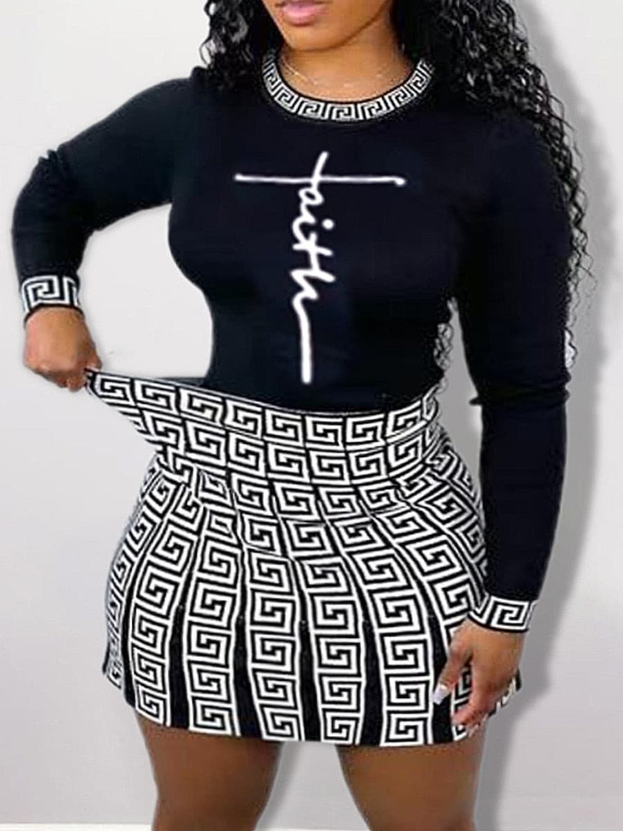 Women's Faith Black 2 Two Piece Plus Size Mini Skirt Set - D'Zani Fashion