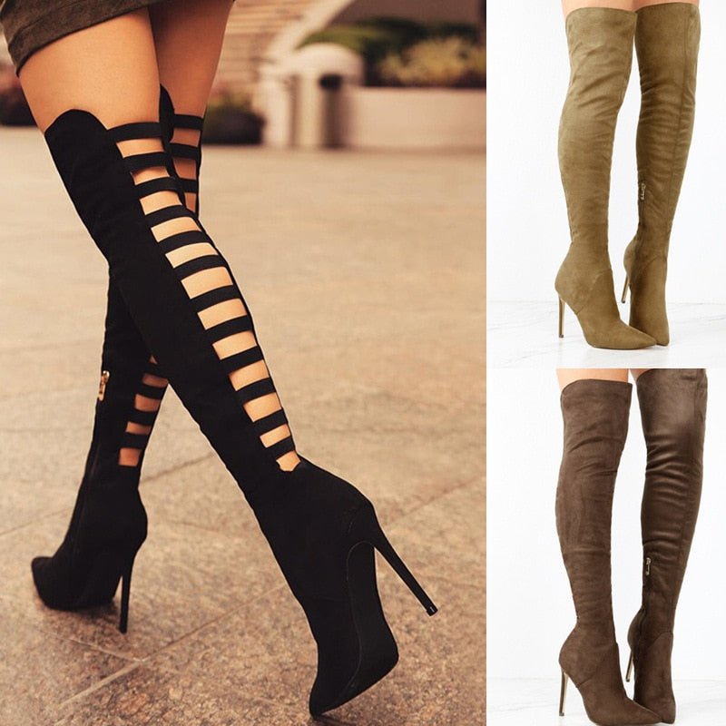 Women's Black Sexy Knee High Boots - D'Zani Fashion