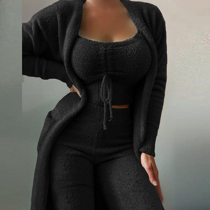 Women's Black Soft Comfy Three Piece Pants Sets  - D'Zani Fashion