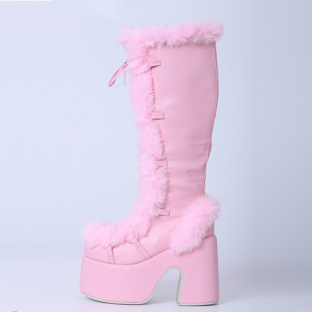 Women's Pink Chunky Block Heels Women Boots - D'Zani Fashion