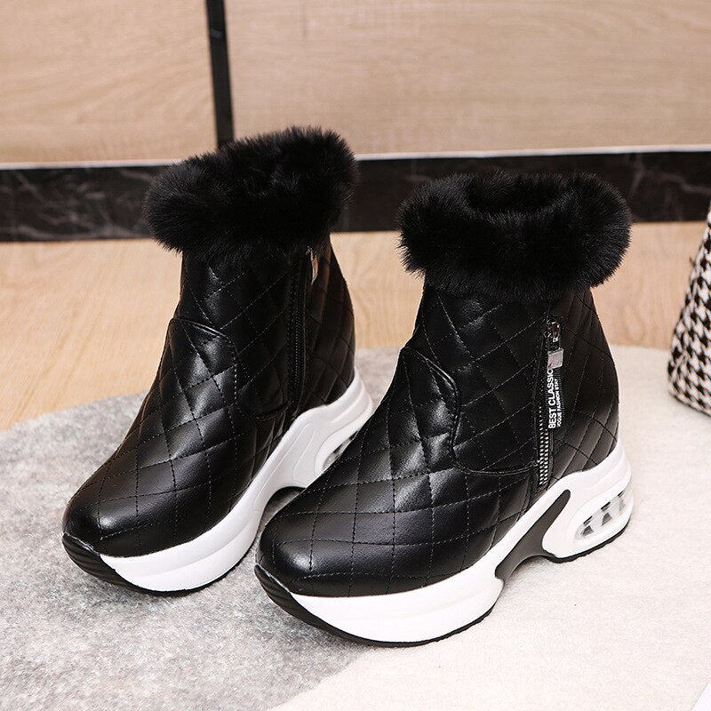 Women's Black Warm Causal Zipper Ankle Boots - D'Zani Fashion