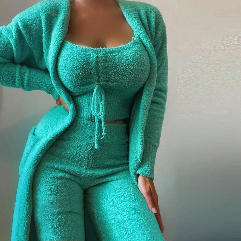 Women's Green Soft Comfy Three Piece Pants Sets  - D'Zani Fashion