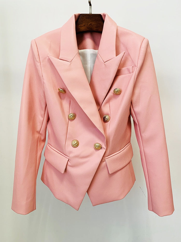 Women's Pink Double Breasted Blazer - D'Zani Fashion