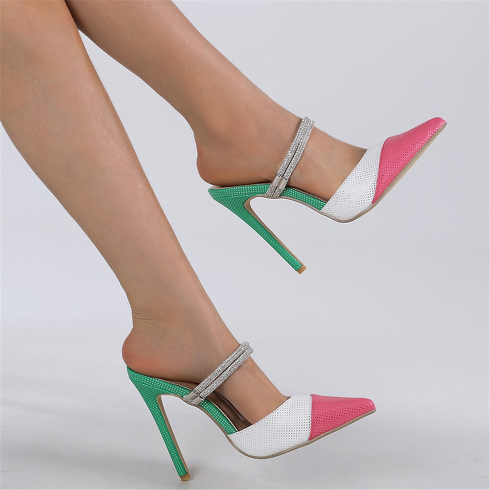 Women's Multicolor Silver Strap High Heels Pumps - D'Zani Fashion