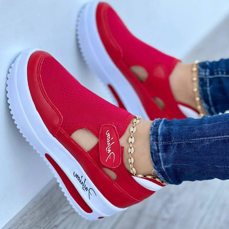 Women's Red Comfortable Canvas Sneakers - D'Zani Fashion