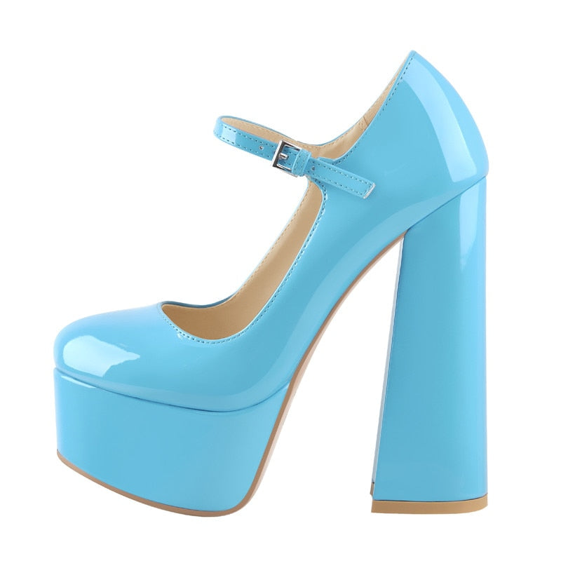 Women's Baby Blue Girly Chunky Heels Shoes - D'Zani Fashion