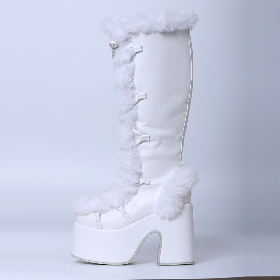 Women's White Chunky Block Heels Women Boots - D'Zani Fashion