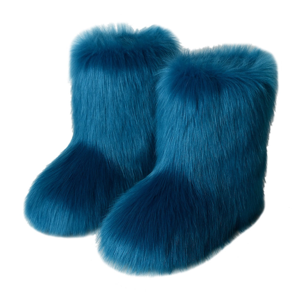 Women's Turquoise Cozy Plush Faux Fur Boots - D'Zani Fashion