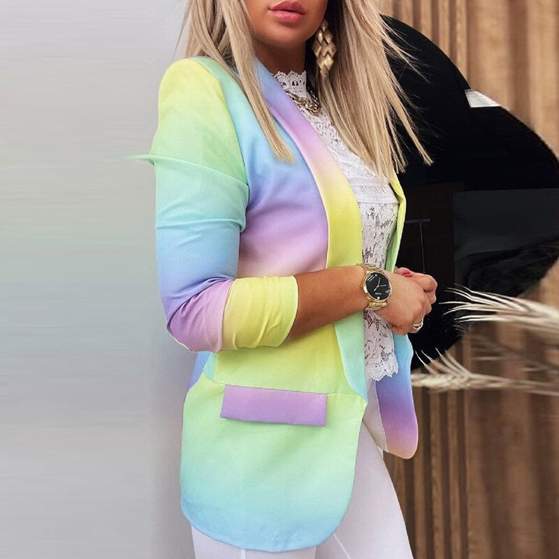 Women's Yellow Colorful Long Sleeved Blazer Jacket - D'Zani Fashion