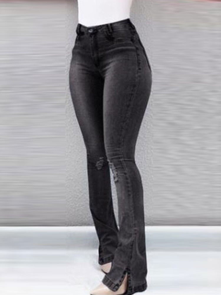 Women's Black High Waist Bell-Bottom Jeans - D'Zani Fashion