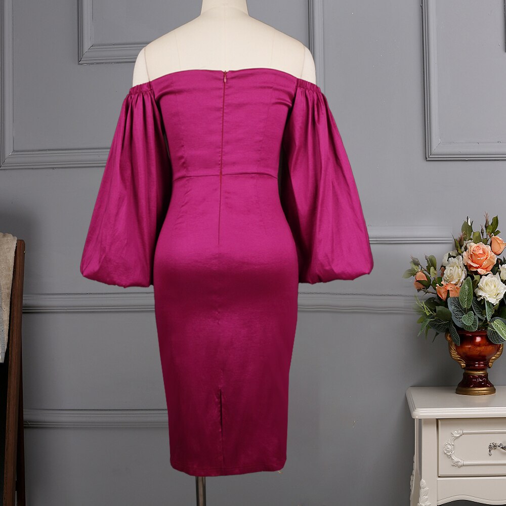 Women's Rose Red Elegant Bare Shoulder Plus Size Dress  - D'Zani Fashion