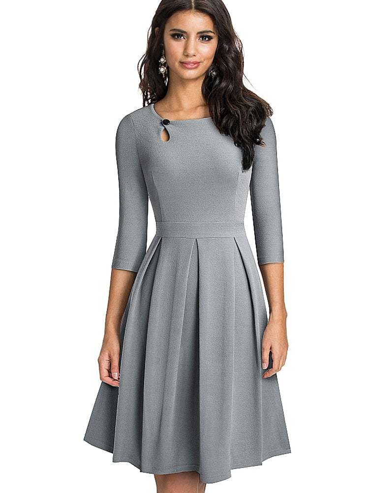 Women's Grey Classy Flared Dress - D'Zani Fashion