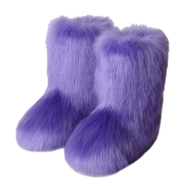 Women's Purple Cozy Plush Faux Fur Boots - D'Zani Fashion