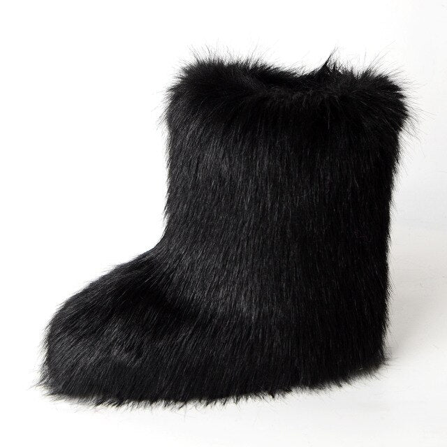 Women's Black Cozy Plush Faux Fur Boots - D'Zani Fashion