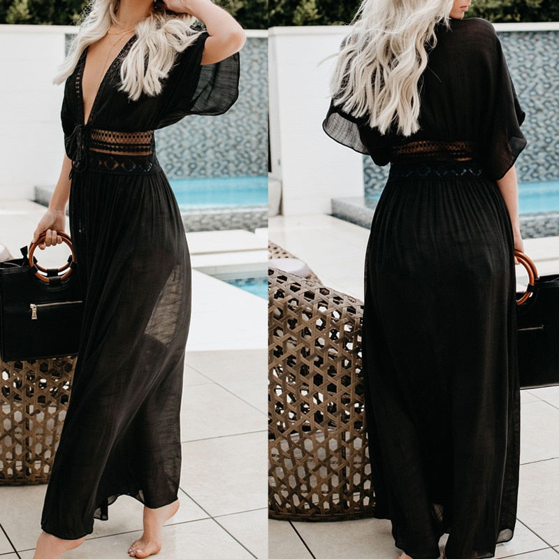 Women's Black Lace Beach Dress - D'Zani Fashion